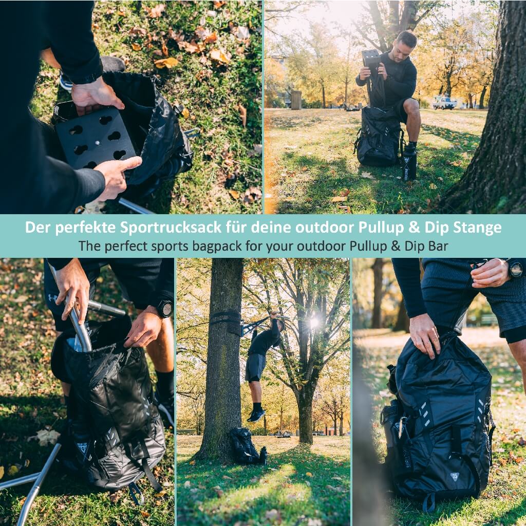 Sportrucksack 35L für Zubehör und Pullup & Dip Stange