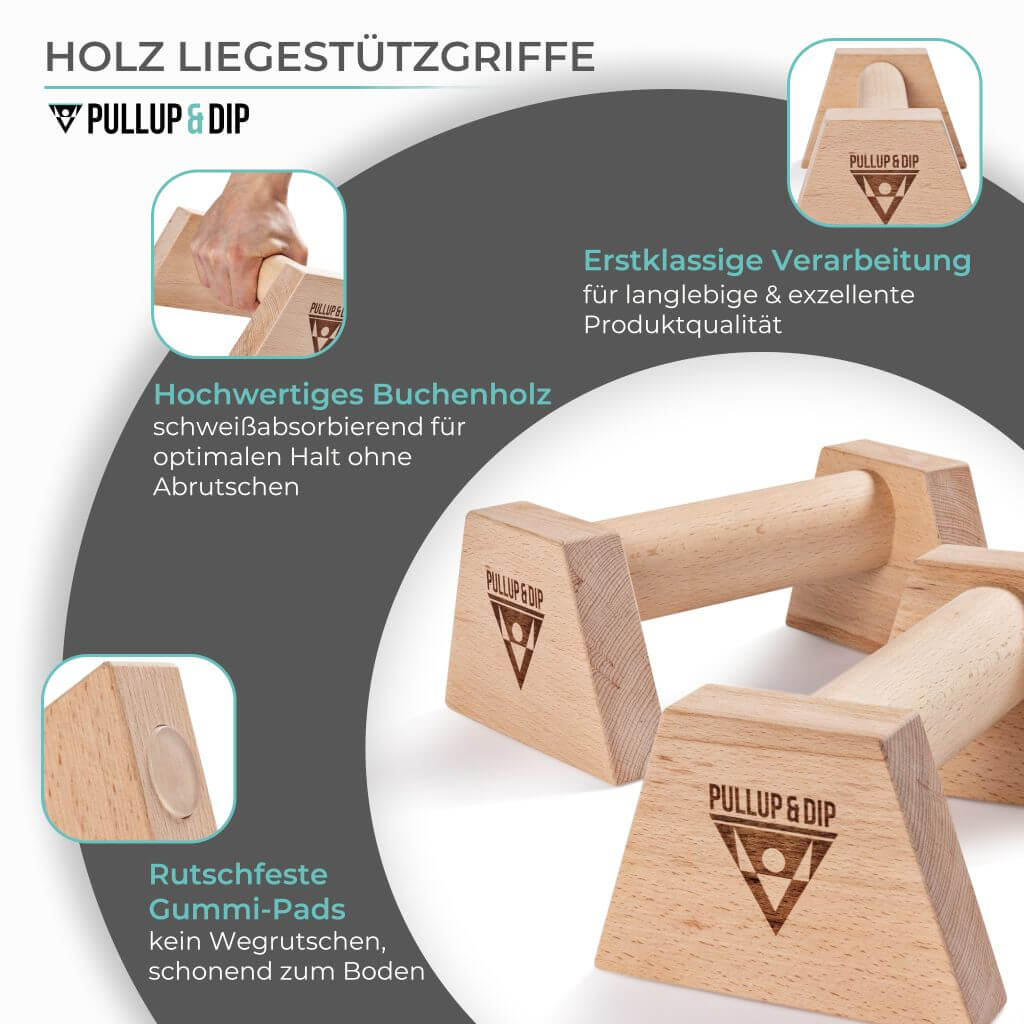 Holz Liegestützgriffe inkl. Wrist Wraps