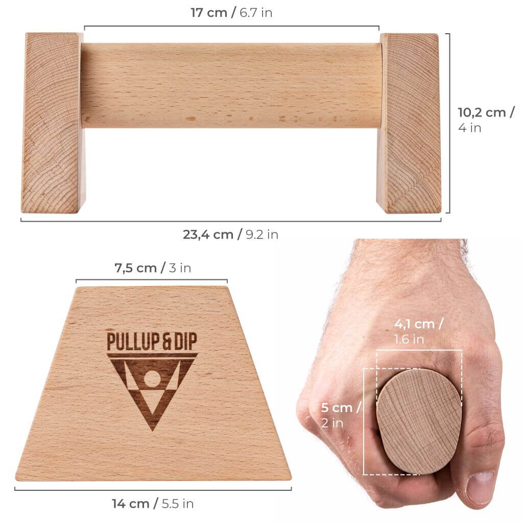 Holz Liegestützgriffe inkl. Wrist Wraps